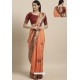Light Orange Party Wear Poly Silk Embroidered Sari