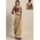 Cream Party Wear Poly Silk Embroidered Sari