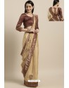 Cream Party Wear Poly Silk Embroidered Sari