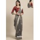 Grey Party Wear Poly Silk Embroidered Sari