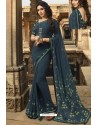 Teal Blue Casual Wear Designer Georgette Sari