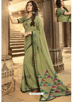 Olive Green Casual Wear Designer Georgette Sari