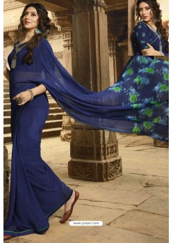 Dark Blue Casual Wear Designer Georgette Sari