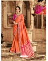 Orange Latest Embroidered Designer Wedding Sari