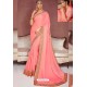 Peach Party Wear Heavy Embroidered Sari