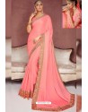 Peach Party Wear Heavy Embroidered Sari