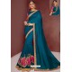 Teal Blue Party Wear Heavy Embroidered Sari