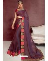 Deep Wine Party Wear Heavy Embroidered Sari