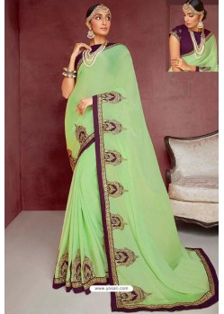 Green Party Wear Heavy Embroidered Sari