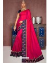 Rose Red Party Wear Heavy Embroidered Sari