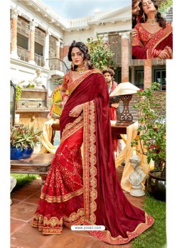Maroon Heavy Embroidered Designer Pure Georgette Sari