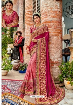 Pink Heavy Embroidered Designer Pure Georgette Sari