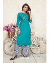 Turquoise Heavy Party Wear Rayon Readymade Kurti With Palazzo
