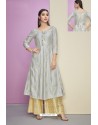 Silver Heavy Party Wear Cotton Satin Readymade Kurti With Palazzo