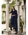 Navy Blue Embroidered Satin Georgette Churidar Salwar Suit