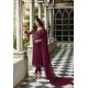 Deep Wine Embroidered Satin Georgette Churidar Salwar Suit