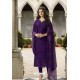 Violet Embroidered Satin Georgette Churidar Salwar Suit