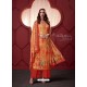 Orange Designer Party Wear Pure Ikat Cotton Silk Palazzo Salwar Suit