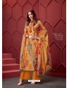 Orange Designer Party Wear Pure Ikat Cotton Silk Palazzo Salwar Suit