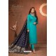 Turquoise Embroidered Pure Cotton Jaam Silk Churidar Salwar Suit