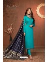 Turquoise Embroidered Pure Cotton Jaam Silk Churidar Salwar Suit