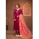 Rose Red Embroidered Pure Cotton Jaam Silk Churidar Salwar Suit