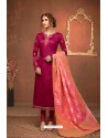 Rose Red Embroidered Pure Cotton Jaam Silk Churidar Salwar Suit