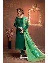 Dark Green Embroidered Pure Cotton Jaam Silk Churidar Salwar Suit