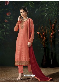 Peach Designer Party Wear Pure Viscose Brasso Straight Salwar Suit