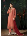 Peach Designer Party Wear Pure Viscose Brasso Straight Salwar Suit