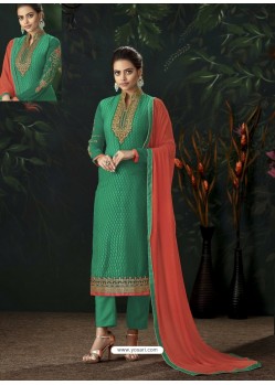 Jade Green Designer Party Wear Pure Viscose Brasso Straight Salwar Suit