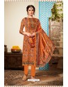 Orange Designer Party Wear Pure Viscose Crepe Straight Salwar Suit