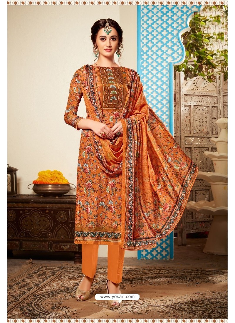 Buy Orange Designer Party Wear Pure Viscose Crepe Straight Salwar Suit ...
