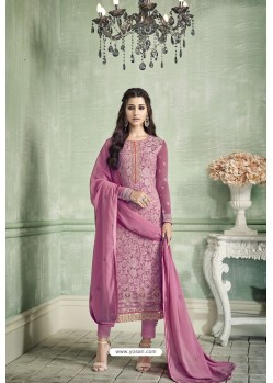 Lavender Designer Party Wear Pure Georgette Straight Salwar Suit