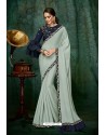 Light Grey Party Wear Designer Embroidered Sari