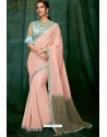 Baby Pink Party Wear Designer Embroidered Sari