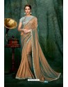 Beige Party Wear Designer Embroidered Sari