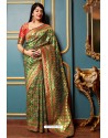 Forest Green Traditional Party Wear Designer Banarasi Silk Sari