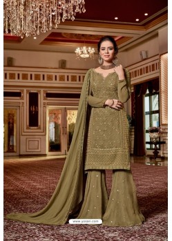 Olive Green Designer Party Wear Jari Embroidered Georgette Palazzo Salwar Suit