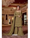 Olive Green Designer Party Wear Jari Embroidered Georgette Palazzo Salwar Suit