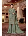 Grayish Green Designer Party Wear Jari Embroidered Georgette Palazzo Salwar Suit