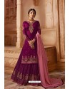 Medium Violet Designer Party Wear Satin Georgette Palazzo Salwar Suit