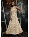 Light Beige Designer Printed Readymade Party Wear Gown For Girls