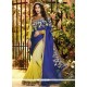 Blue And Yellow Satin Jacquard Designer Saree