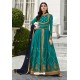 Turquoise Heavy Embroidered Georgette Designer Anarkali Suit