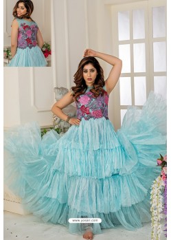Girls Indian Ethnic Designer Malai Satin Z Blue Party Wear Gown at Rs 3200  in Indore