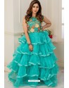 Turquoise Soft Net Designer Party Wear Gown