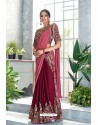 Rose Red Embroidered Designer Party Wear Sari