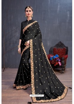 Black Soft Silk Embroidered Designer saree