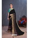 Pretty Black Soft Silk Embroidered Designer saree
